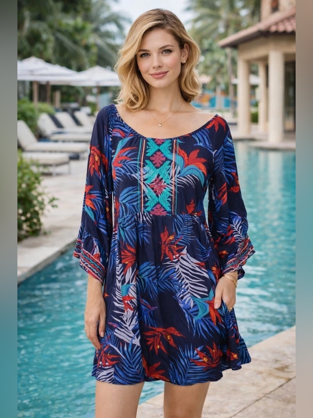 Roxy Sunset City Boho Whimsy Floral Tunic Dress
